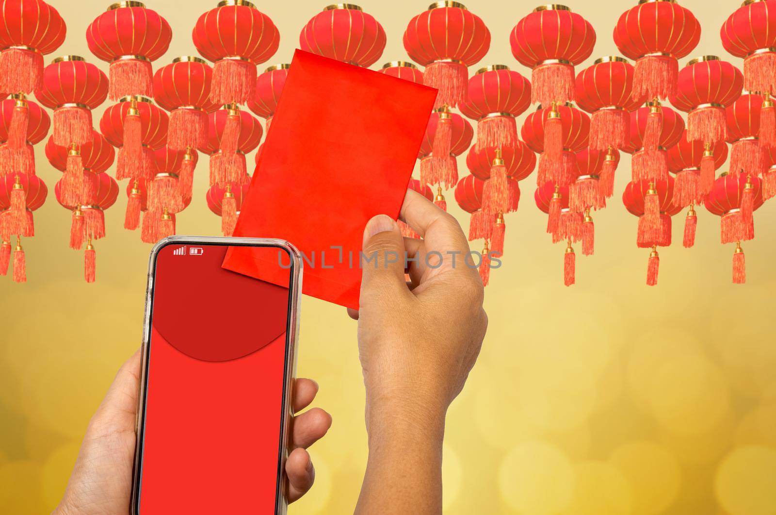 Chinese new year , Digital Hongbao or red envelope  are sending on cellphone. by toa55