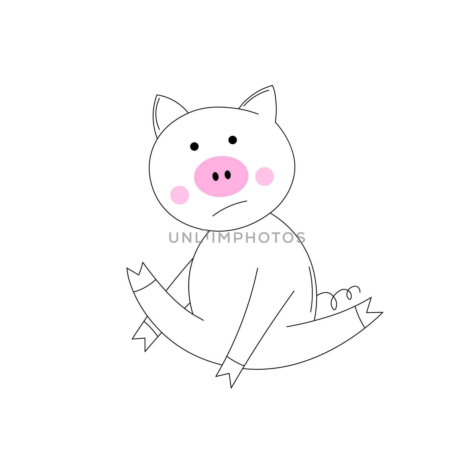 The piglet does exercises, goes in for sports. Coloring Book for kids. Colouring pictures with cute by allaku