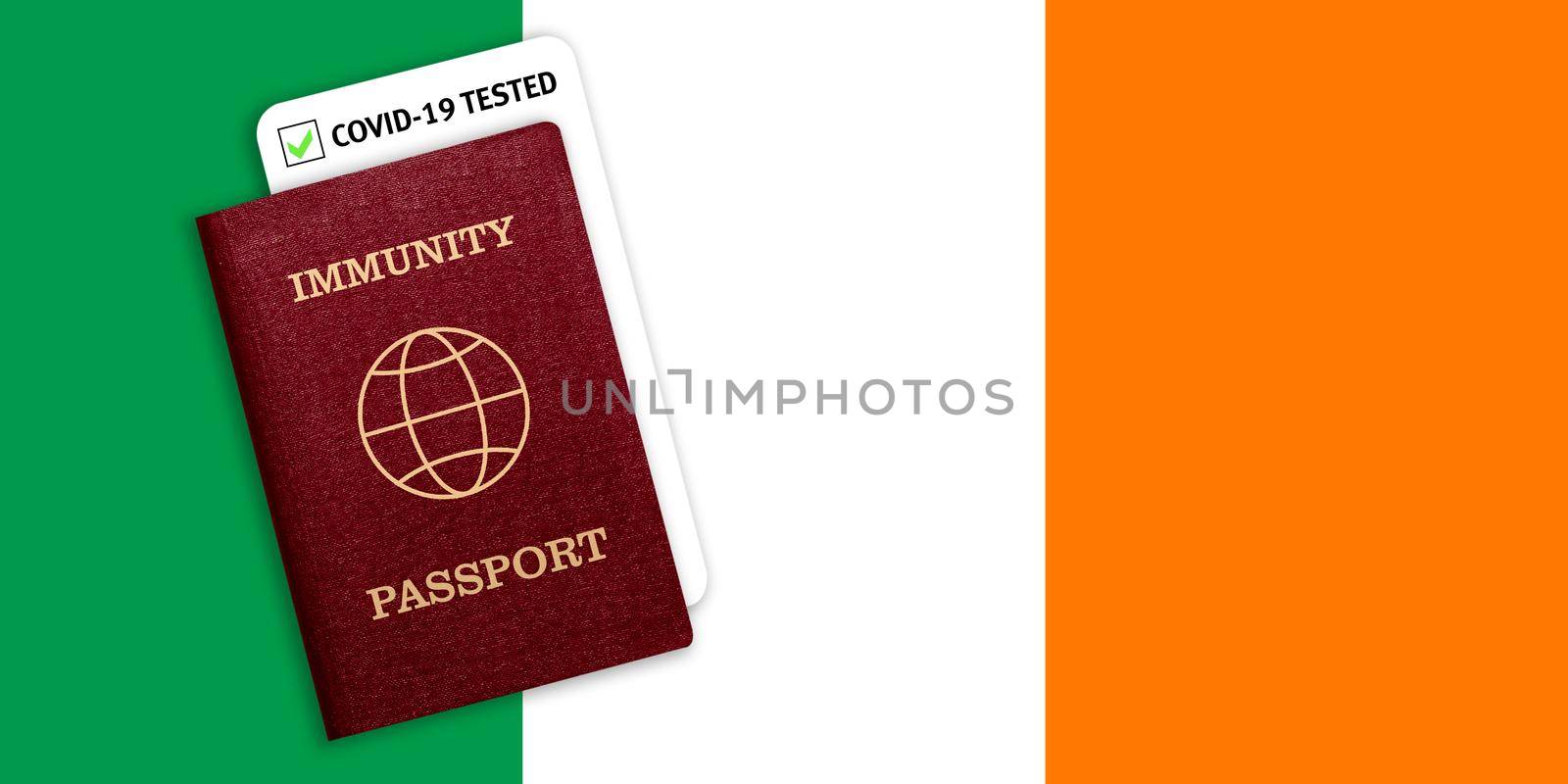 Immunity passport and coronavirus test with flag of Ireland by galinasharapova
