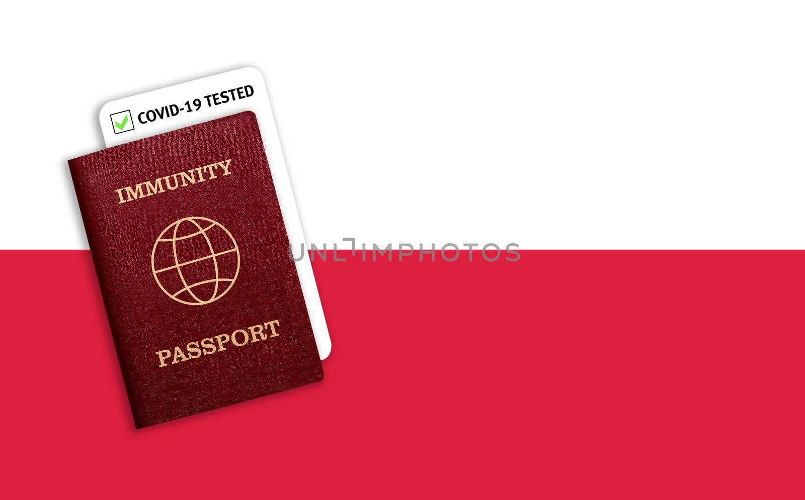 Immunity passport and coronavirus test with flag of Poland by galinasharapova
