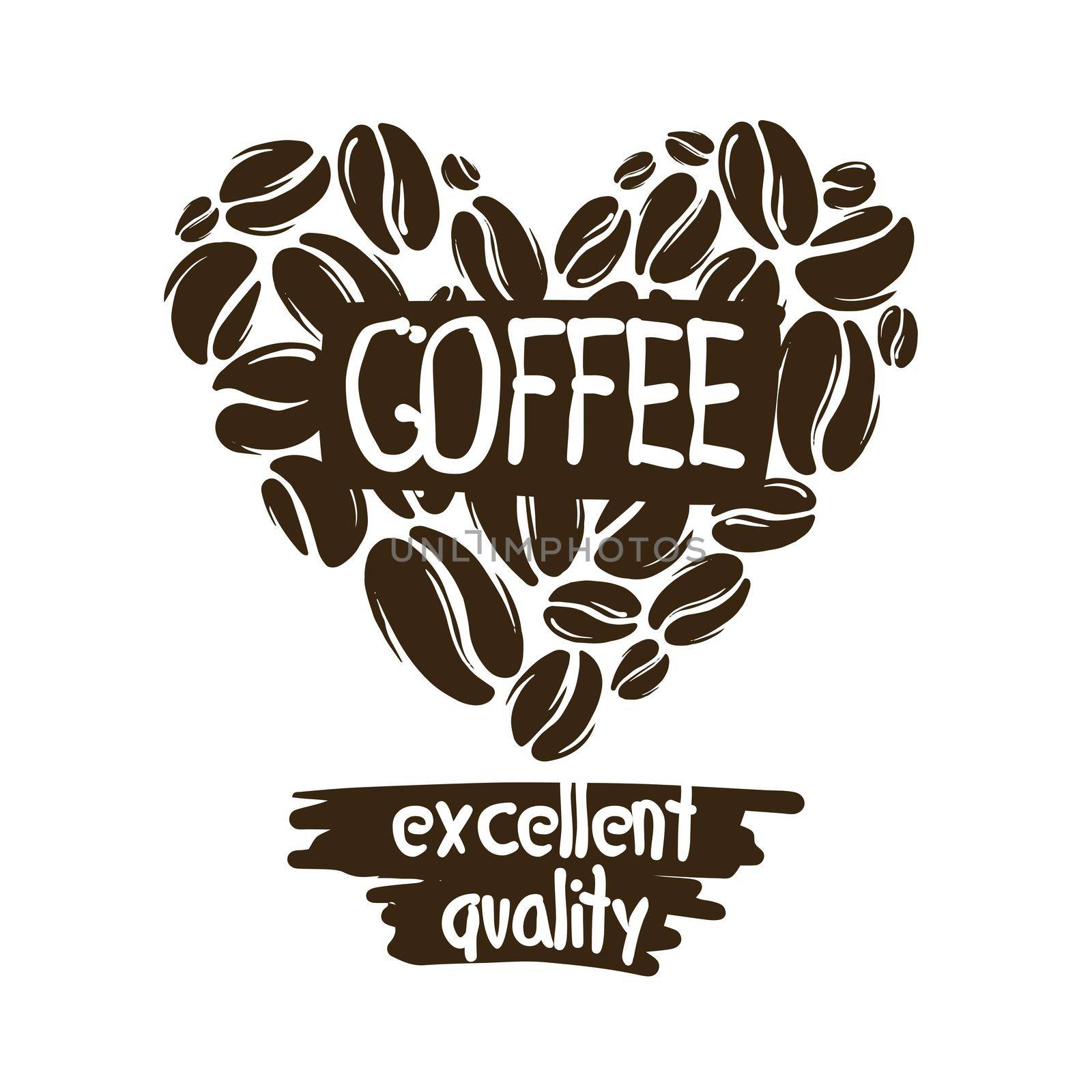 Heart of coffee beans on a white background. Vector logo on a white background.