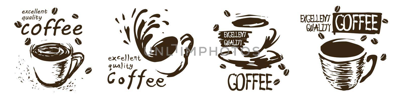 Vector set of drawn coffee cup logos on white background by butenkow