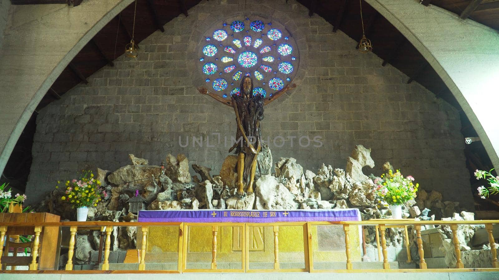 Christ on the Cross in the Interior of Church of St. Mary the Virgin. Sagada, Philippines.