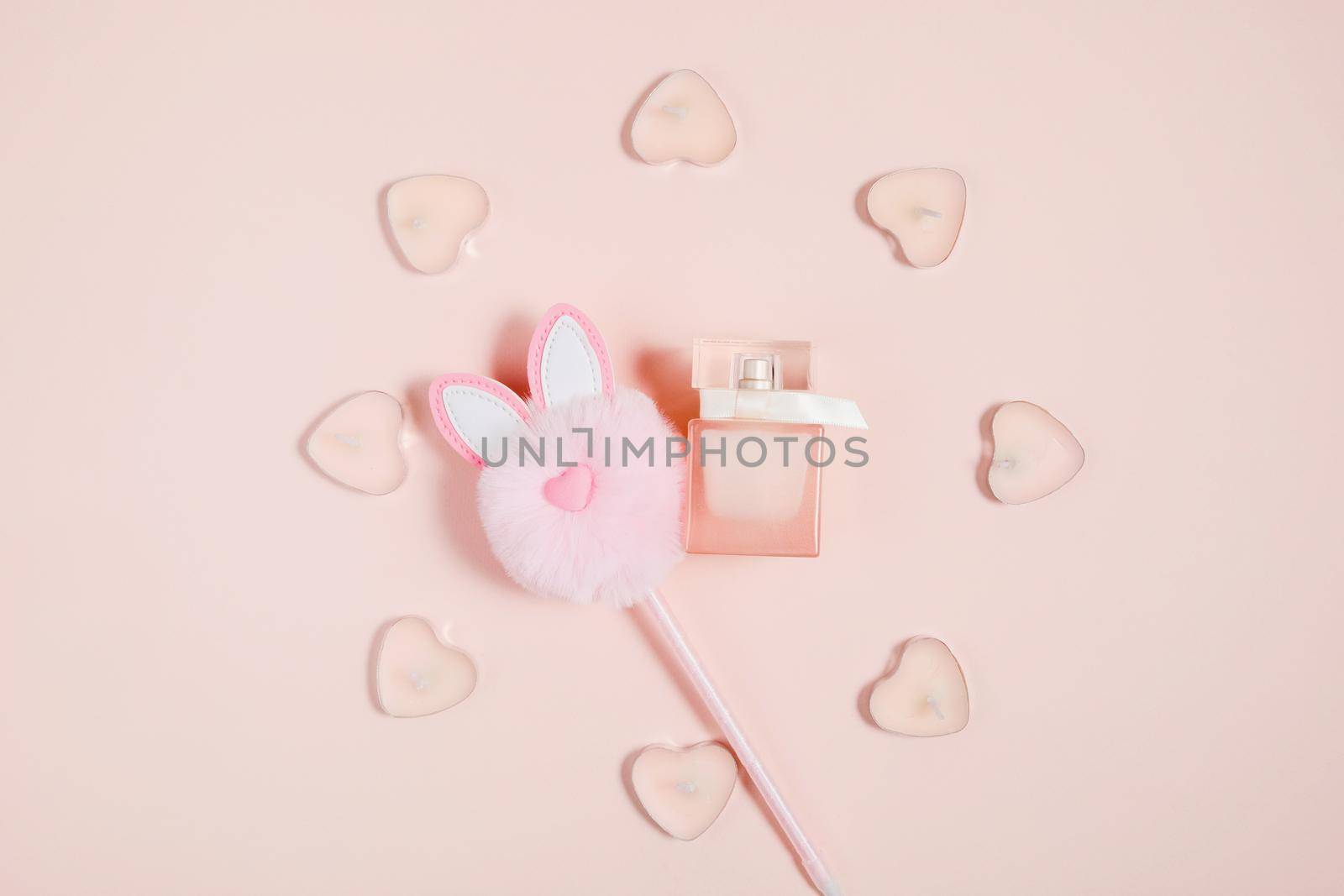 Valentine's Day, composition of hearts on a pink background. View from above. Space for text, flat lay