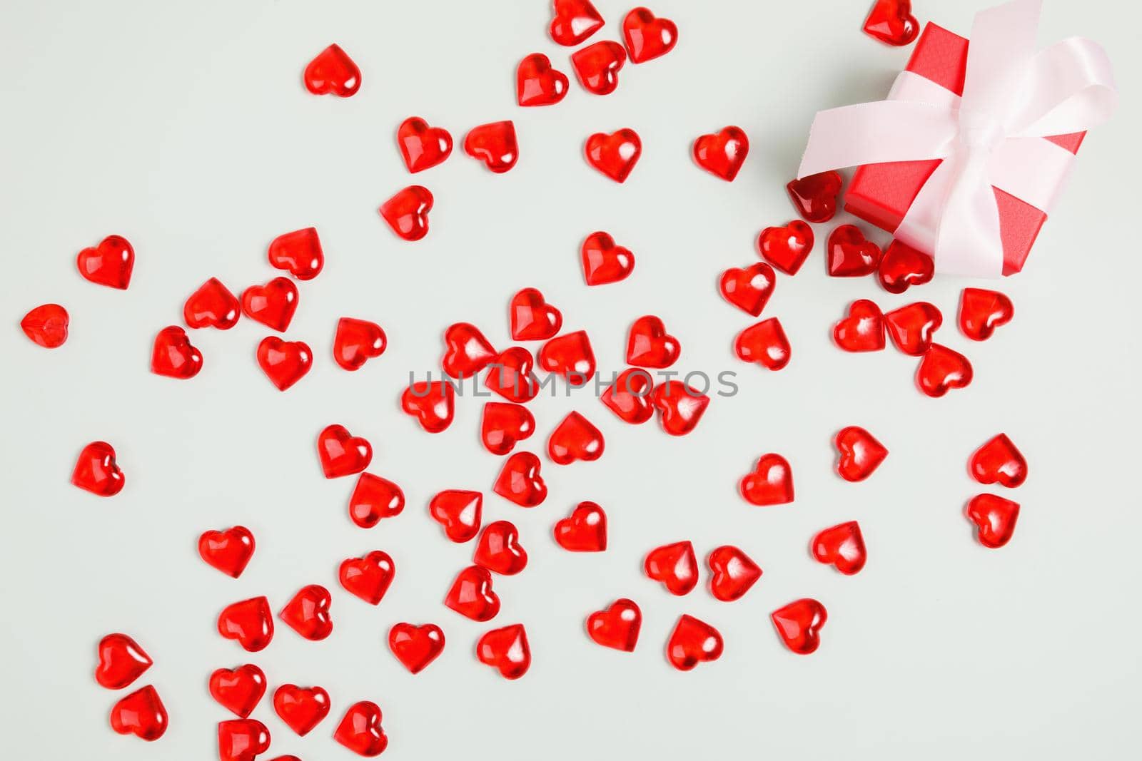 Valentine's Day, composition of hearts on a blue background. View from above. Space for text, flat lay