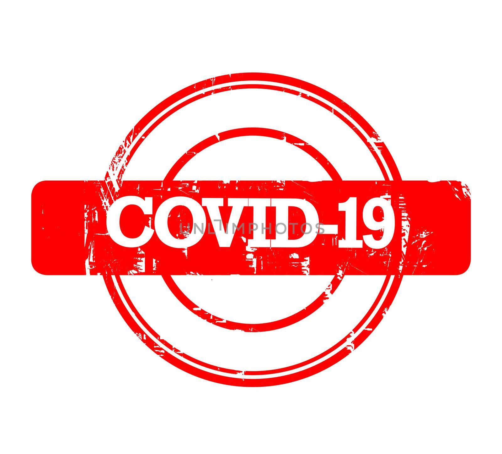 COVID-19 stamp in red isolated on a white background.
