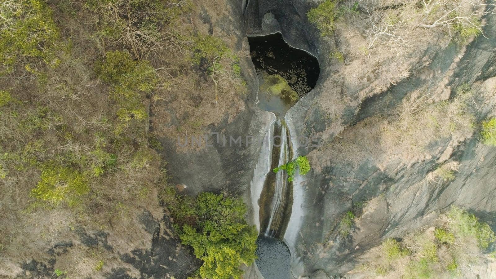 Aerial view of waterfall in the mountains of Filipino cordillera. Waterfall in the mountains. Bridal Veil falls, Baguio, Philippines, Luzon