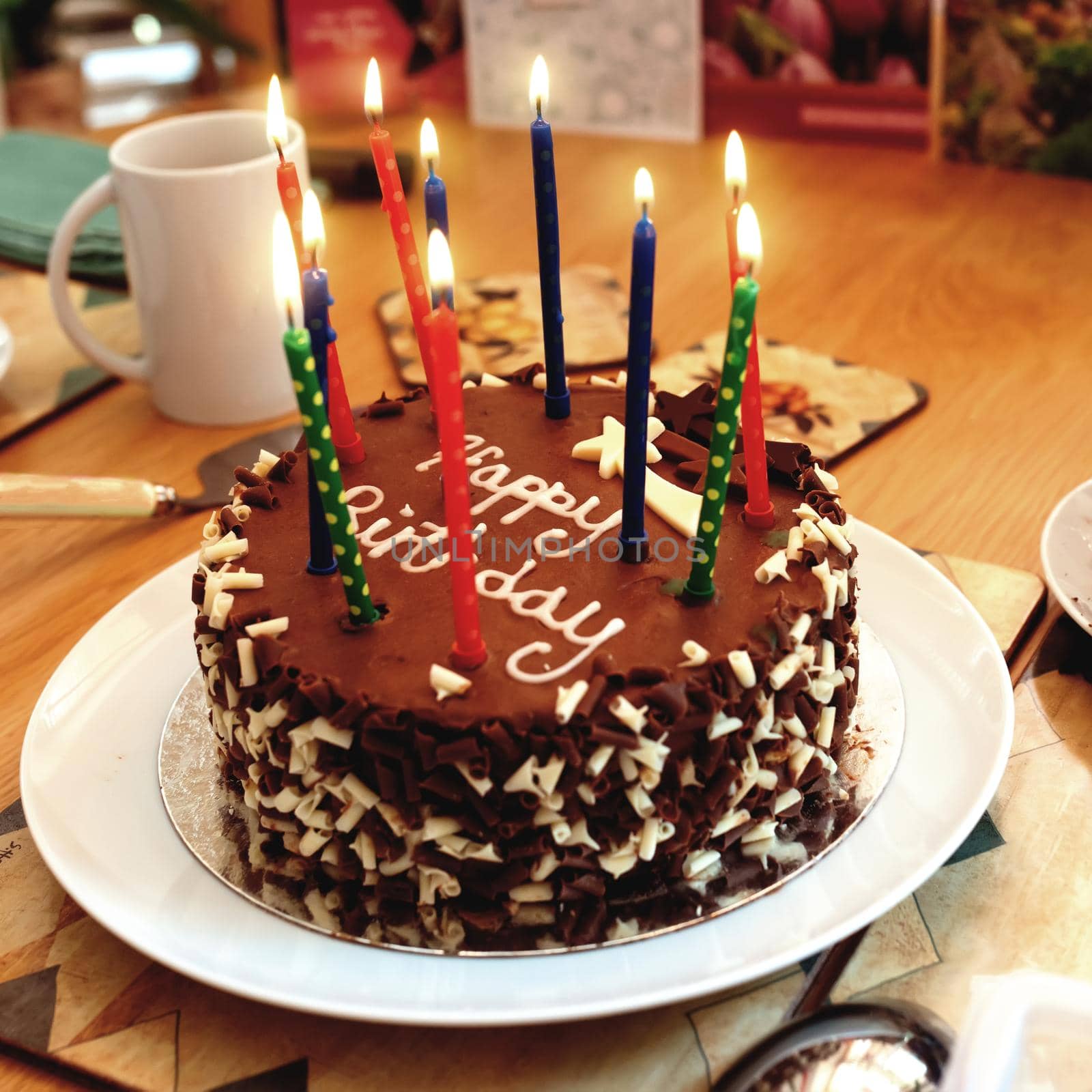 chocolate birthday cake with candles