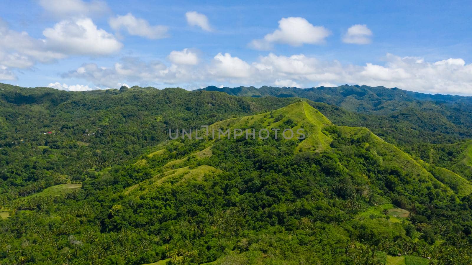 Mountain landscape with green hills. Bohol, Philippines. Summer landscape.