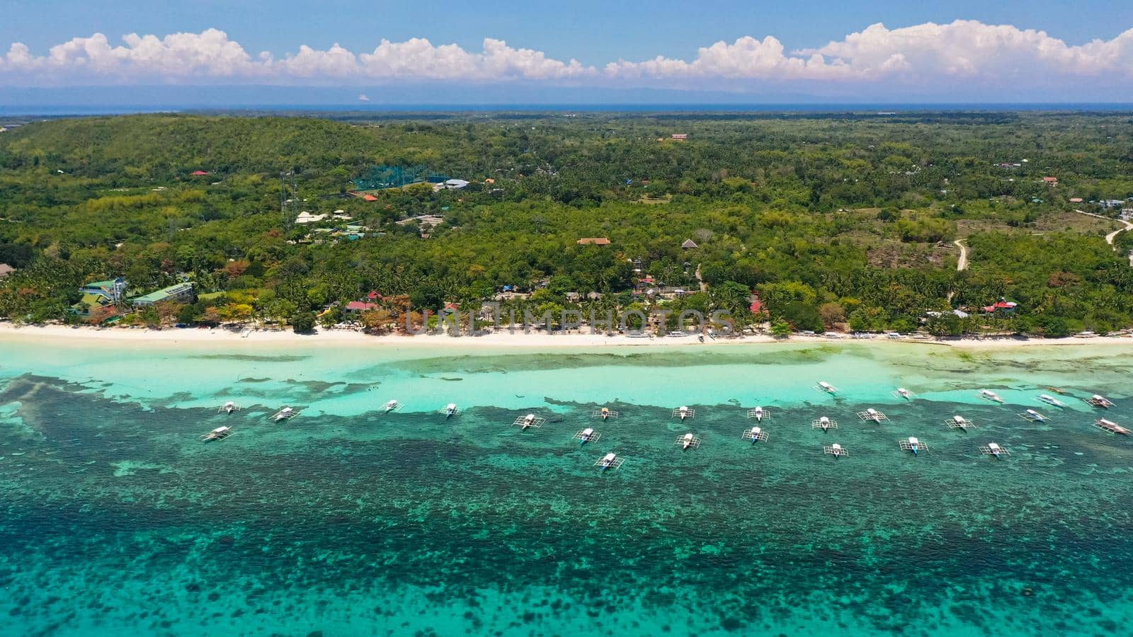 Aerial seascape with beautiful tropical beach. Panglao, Philippines. Summer and travel vacation concept.