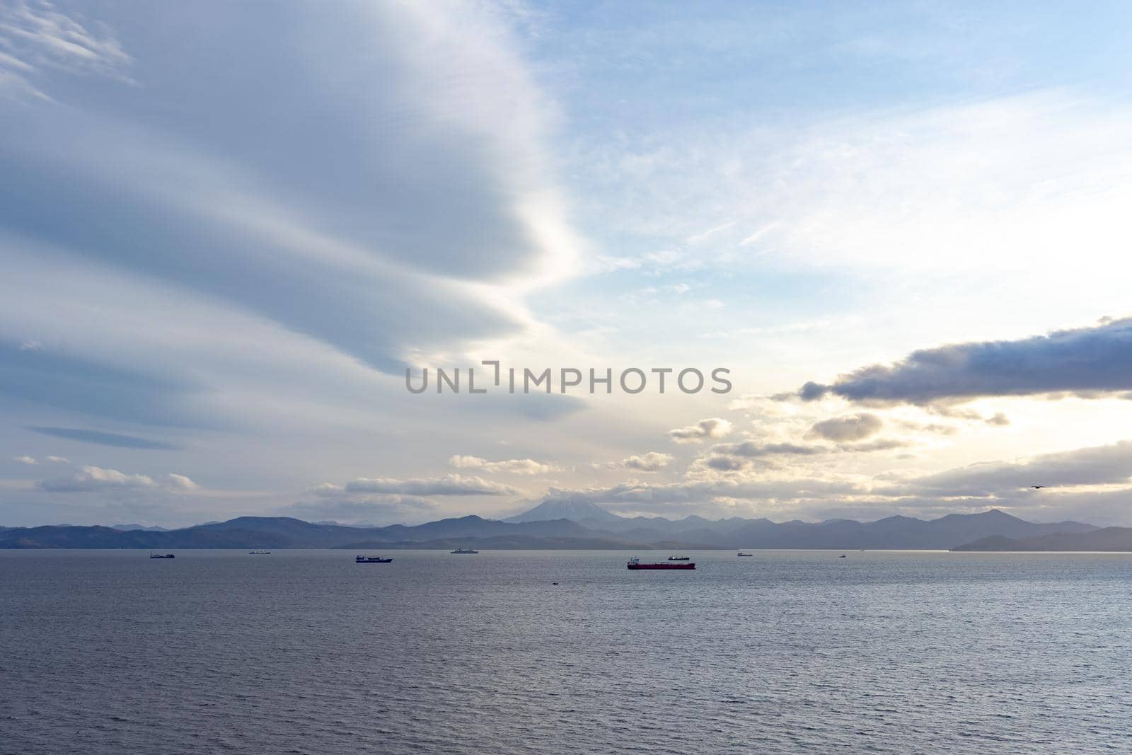 Seascape with a view of Avacha Bay. Petropavlovsk-Kamchatsky, Russia