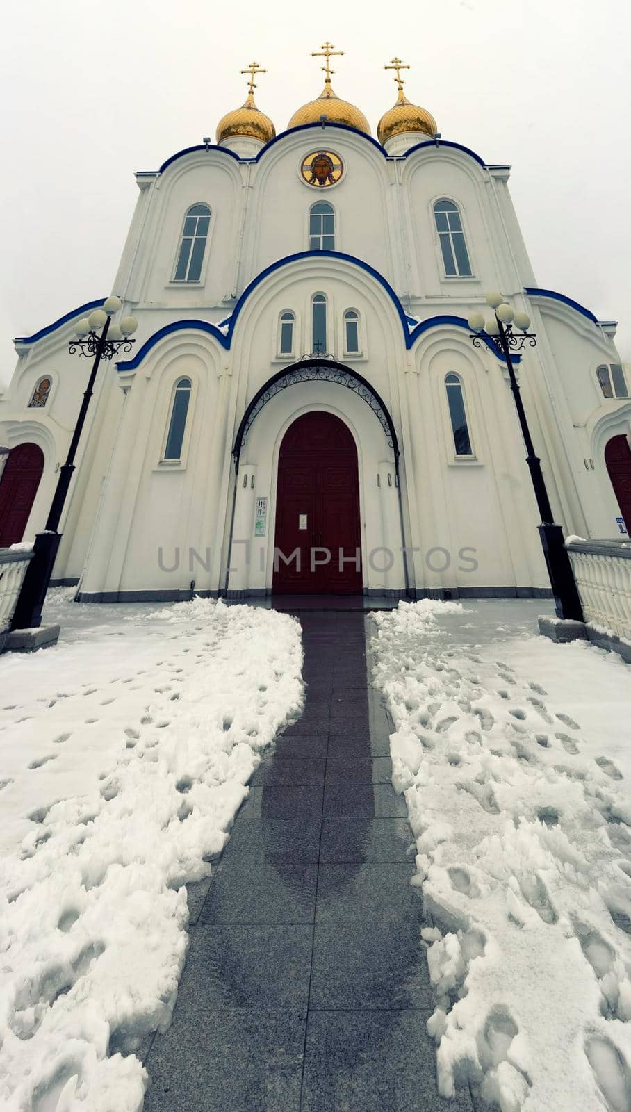 Vertical panorama of the Cathedral in Petropavlovsk-Kamchatsky, Russia.