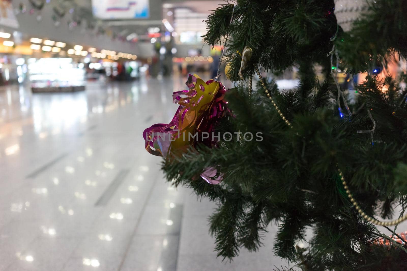 New year interior of the modern railway station in Adler.