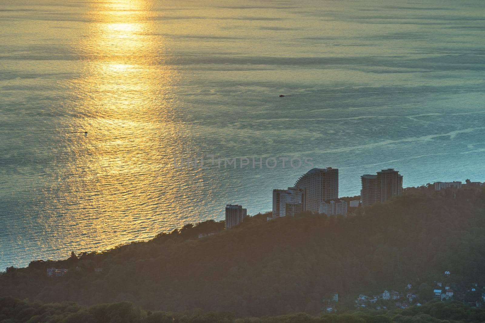 The shoreline of the city of Sochi in Russia and the Black sea