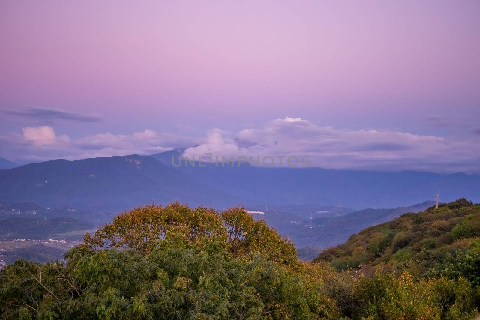 Mountain landscape at sunset. Sochi, Russia.