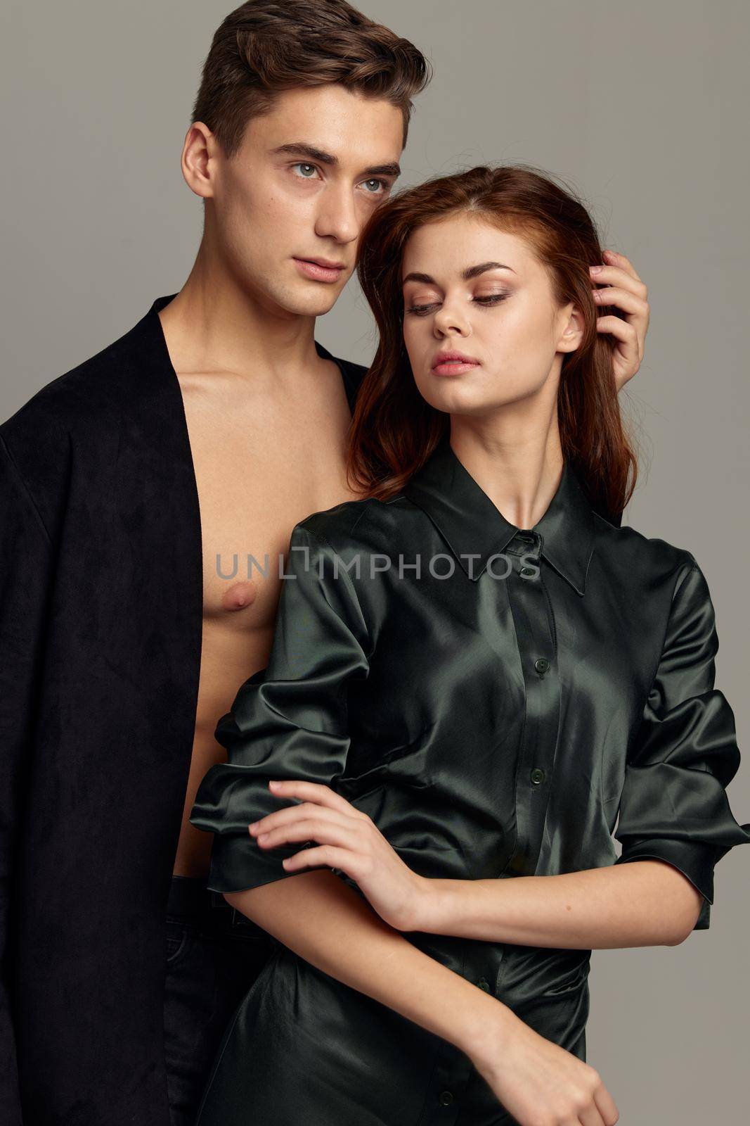 Young couple romance and style Studio relationship. High quality photo
