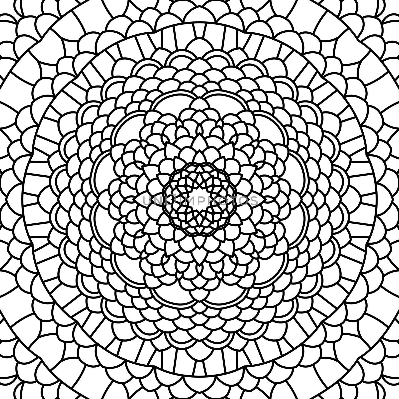 Mandala. Round Ornament Pattern. Vintage black and white decorative elements. Hand drawn background. Islam, Arabic, Indian, ottoman motifs. Isolated on white background. by allaku