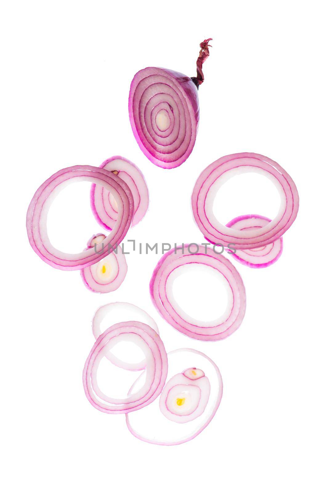 Red onion rings isolated on the white