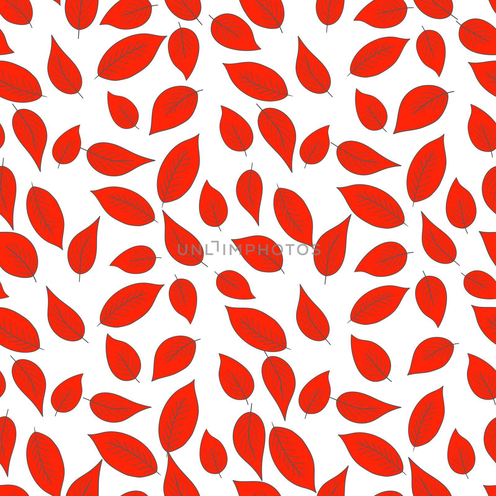 Floral seamless pattern with red exotic leaves on white background. Tropic branches. Fashion vector stock illustration for wallpaper, posters, card, fabric, textile