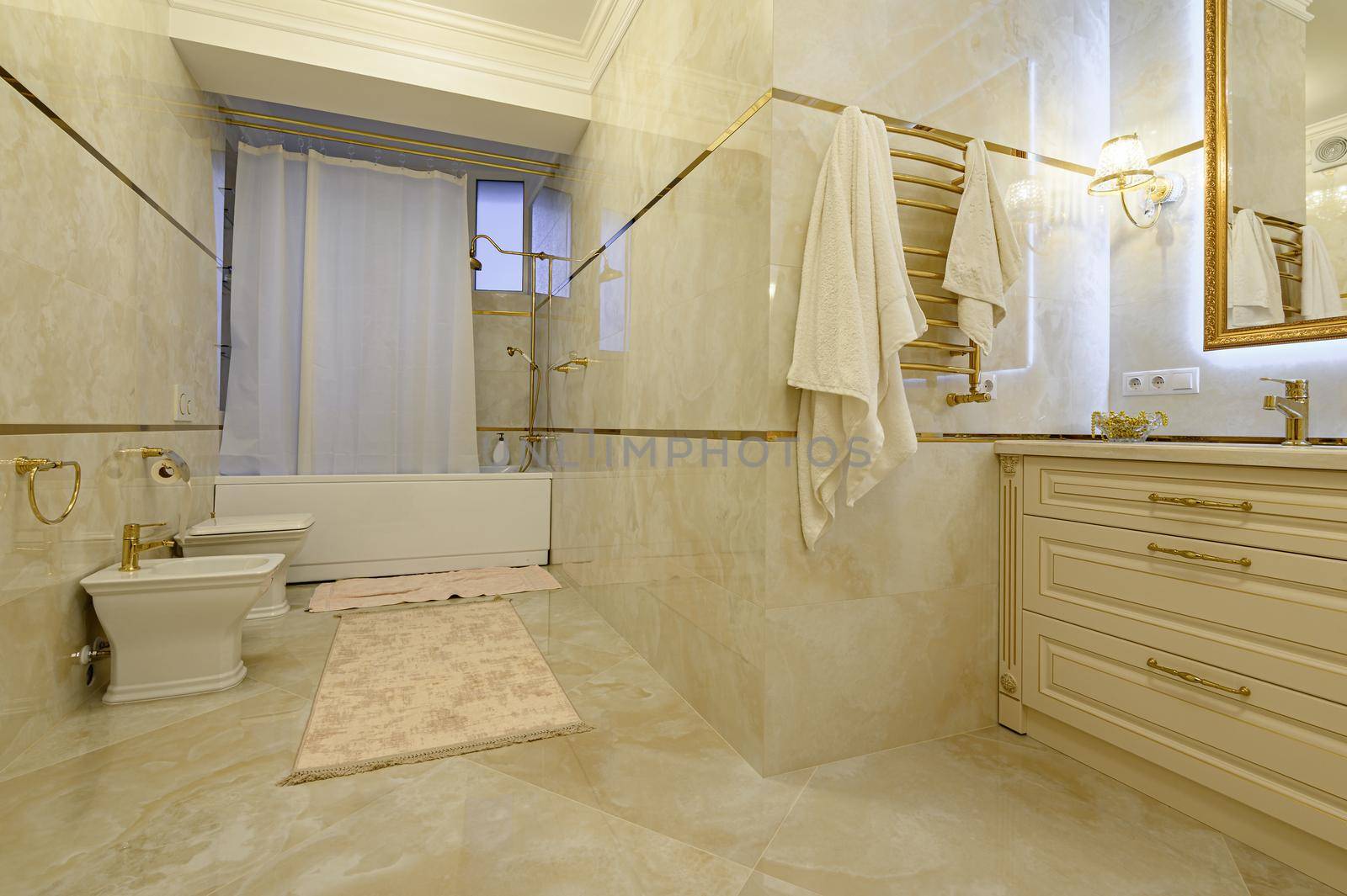 Modern luxury beige and golden bathroom by starush