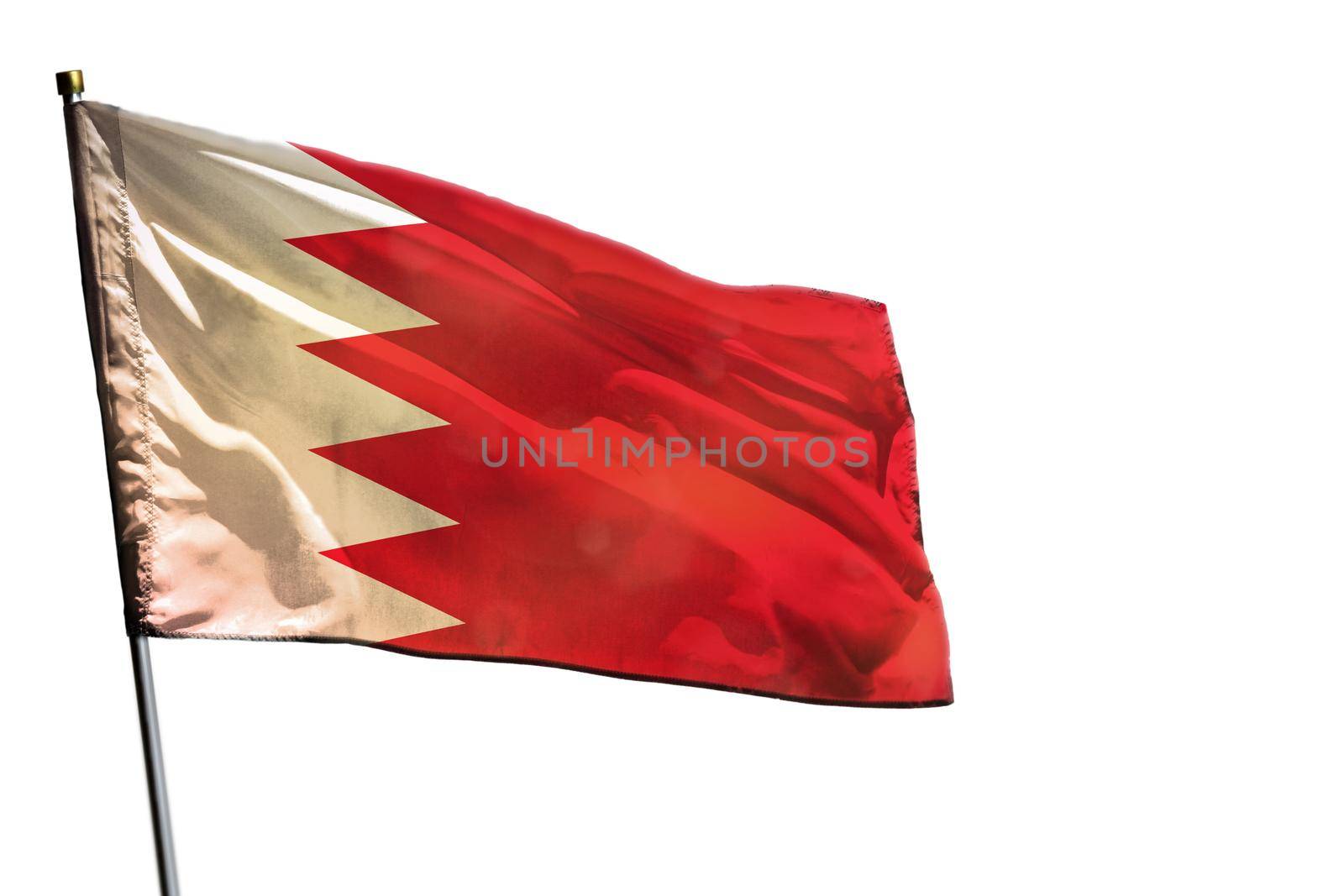 Fluttering Bahrain flag isolated on white background. by Antozzr