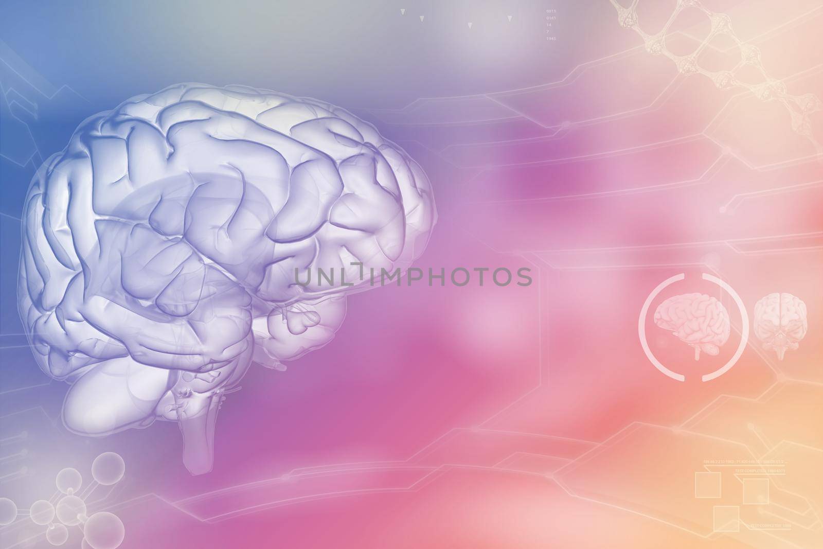 Human brain, nerve work concept - detailed electronic background or texture, medical 3D illustration by Antozzr