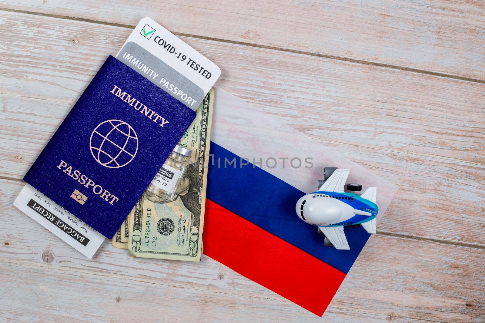 Travel immunity Passport Mandatory Covid Test. New normal after COVID-19 pandemic. Vaccination passport against covid-19 in Russia. Certificate for people who have had coronavirus or made vaccine.