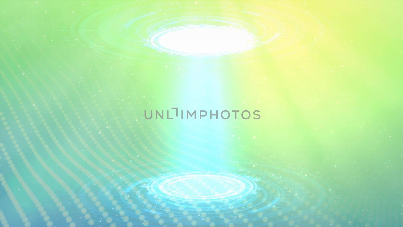 bright cyber background of two hud or ui circles, scientific teleport concept - abstract 3D rendering