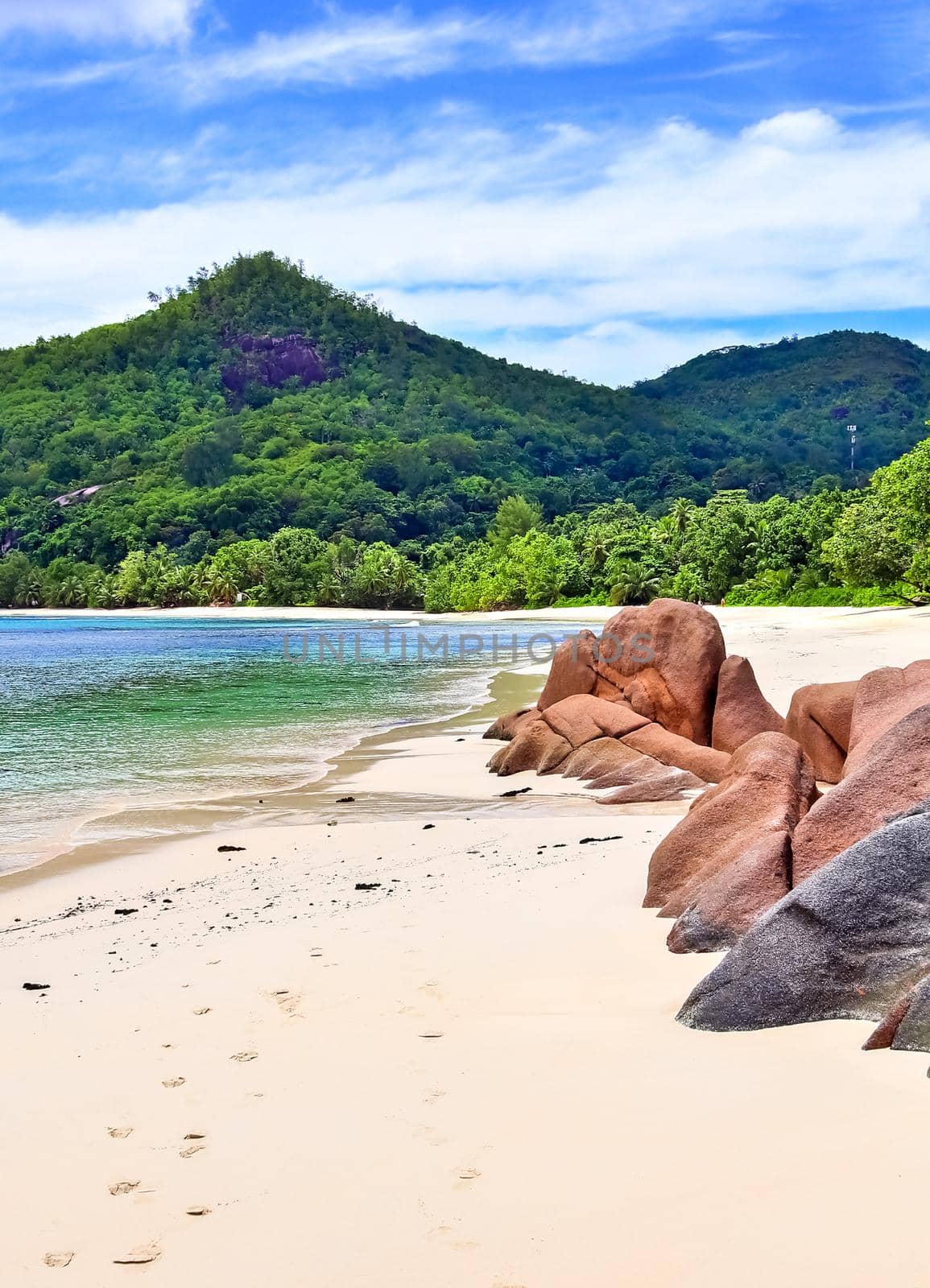 Sunny day beach view on the paradise islands Seychelles.