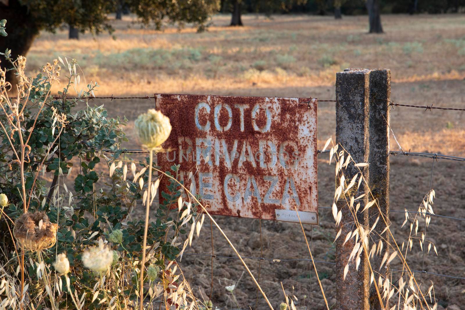 rusty hunting ground sign in spanish