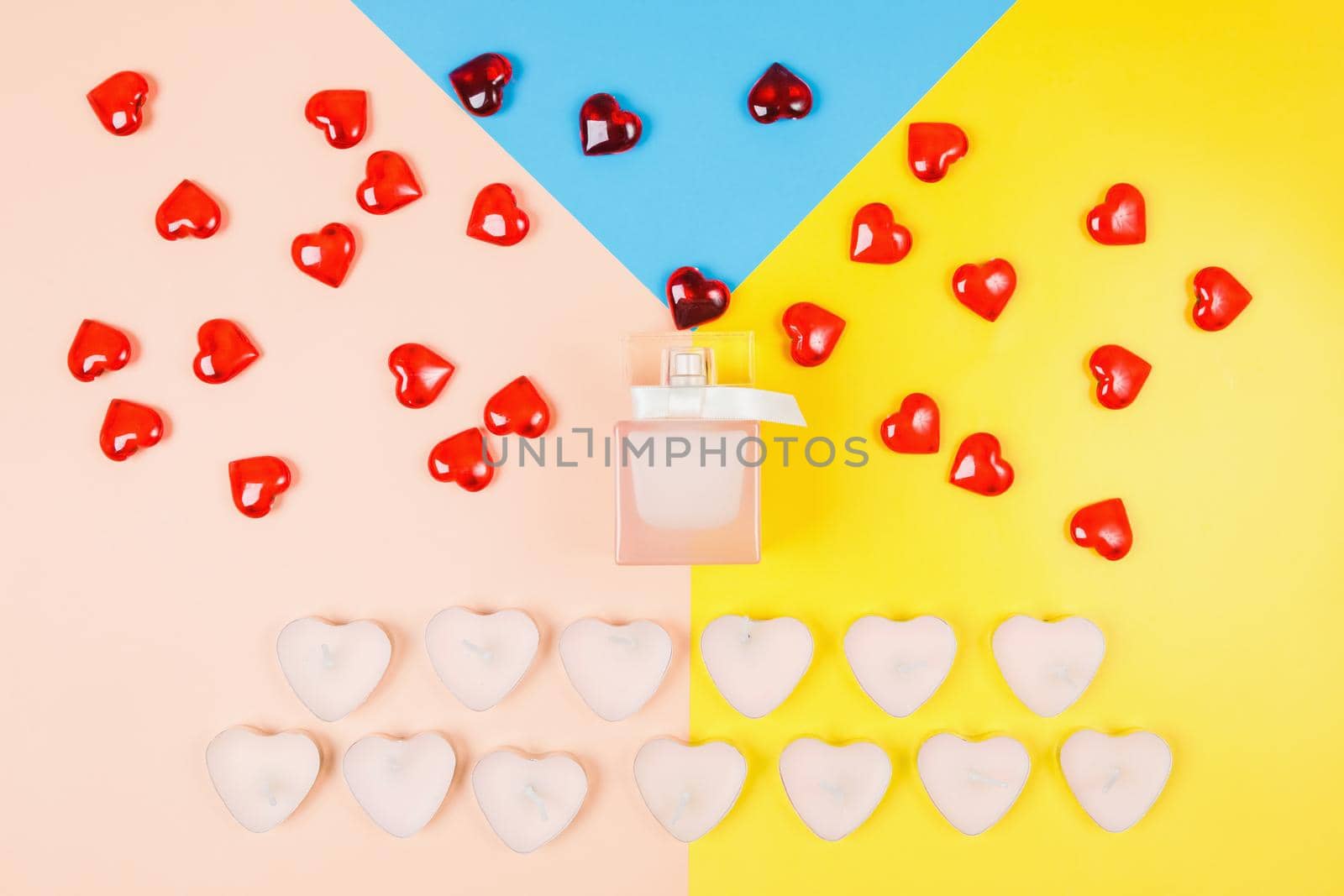 Valentine's Day, composition of hearts on a pink background. View from above by Yurich32