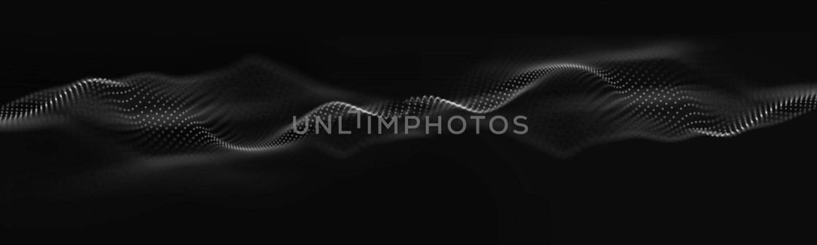 Black technology wave sound. Abstract music pulse background. 3d render dots and lines. Digital audio technology background. Big data energy pulse. by DmytroRazinkov
