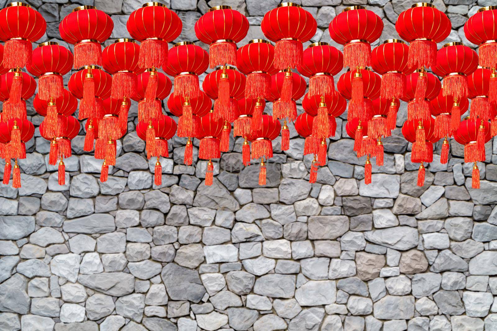 Chinese new year lanterns for celebration hanging on street.