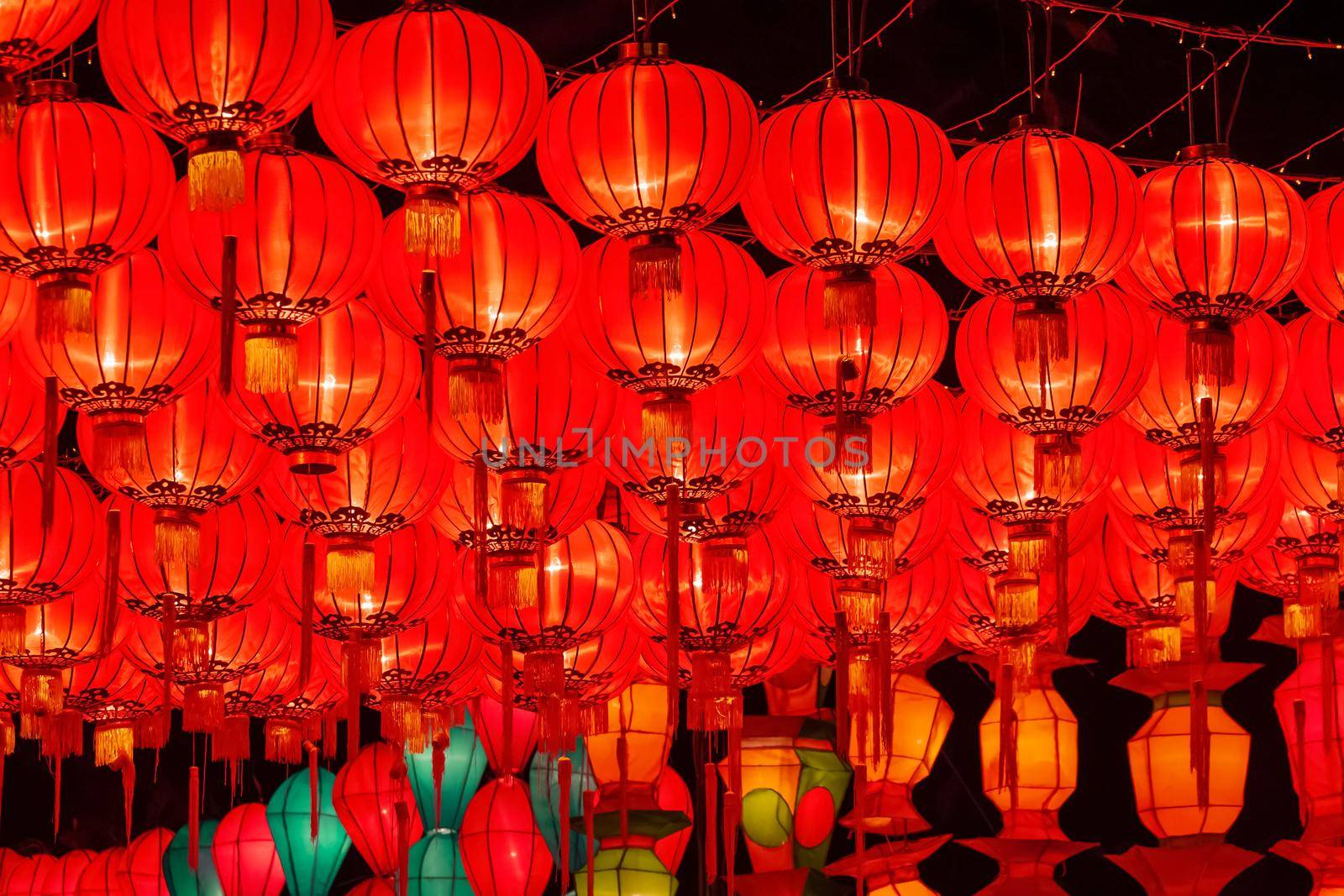 Chinese new year lanterns for celebration hanging on street. by toa55
