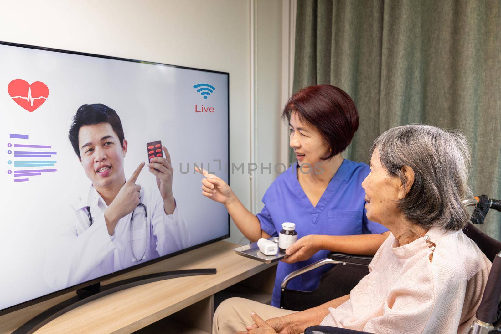 Elderly woman meet online doctor to consultant about health. by toa55