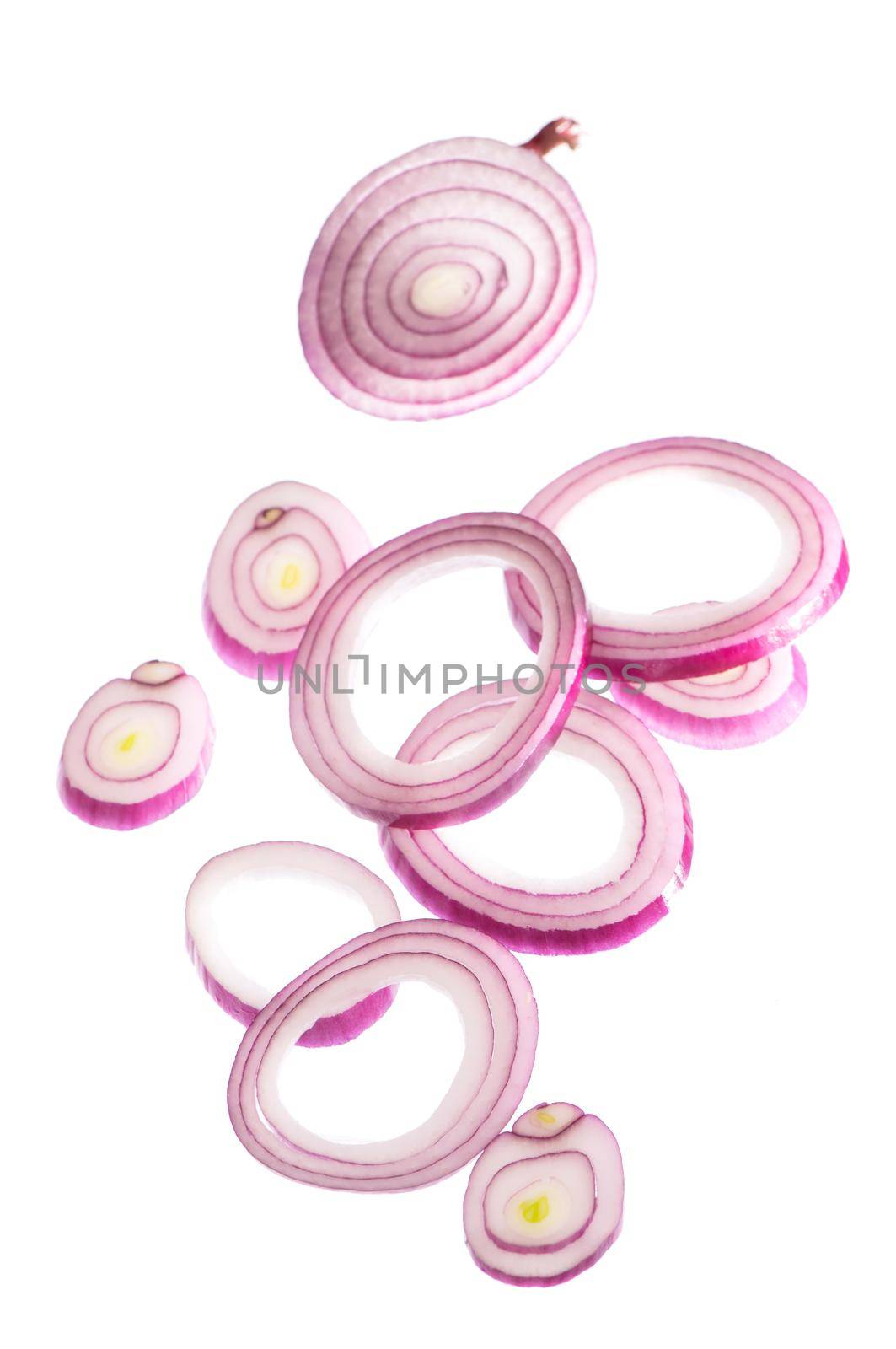 Red onion rings isolated on the white