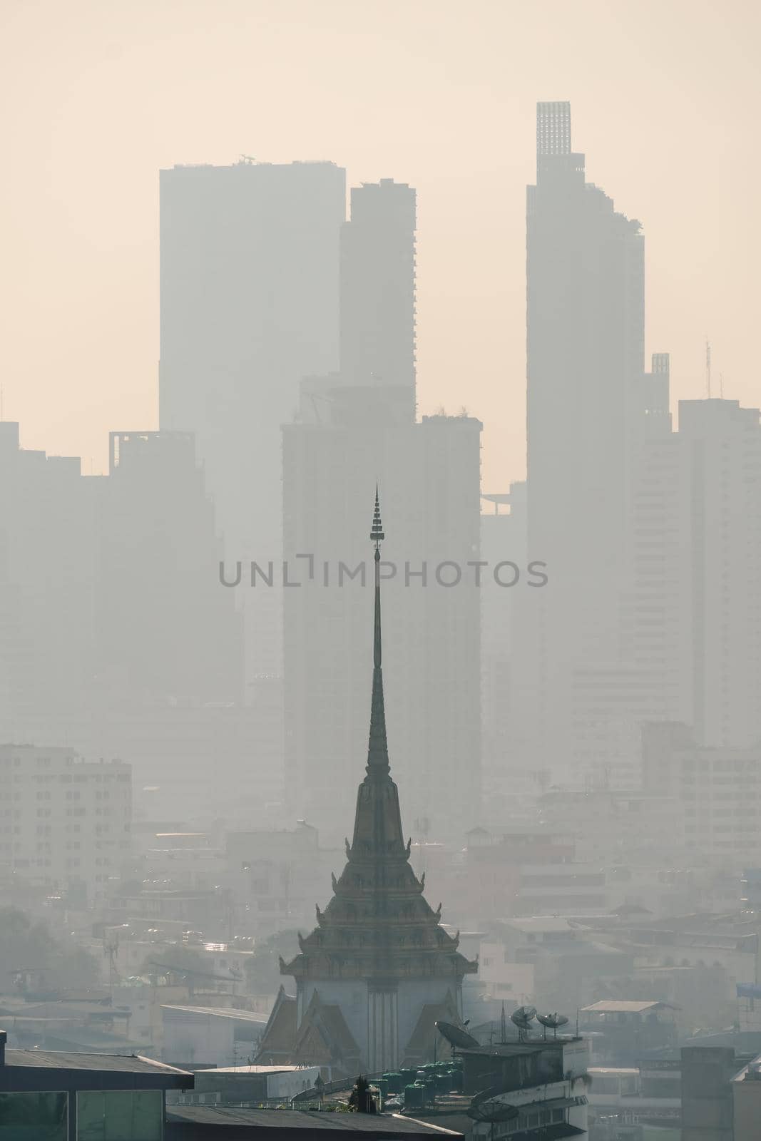 Problem air pollution at hazardous levels with PM 2.5 dust, smog or haze, low visibility in Bangkok city ,Thailand
 by toa55