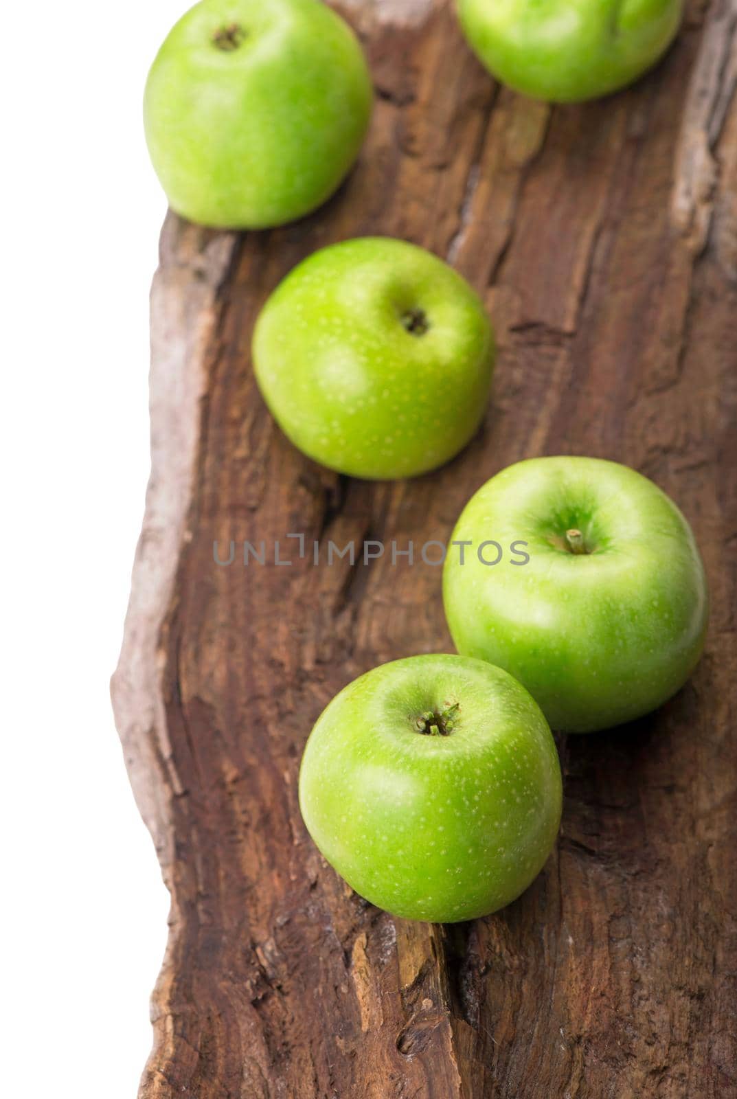 fresh season green apples on wooden background