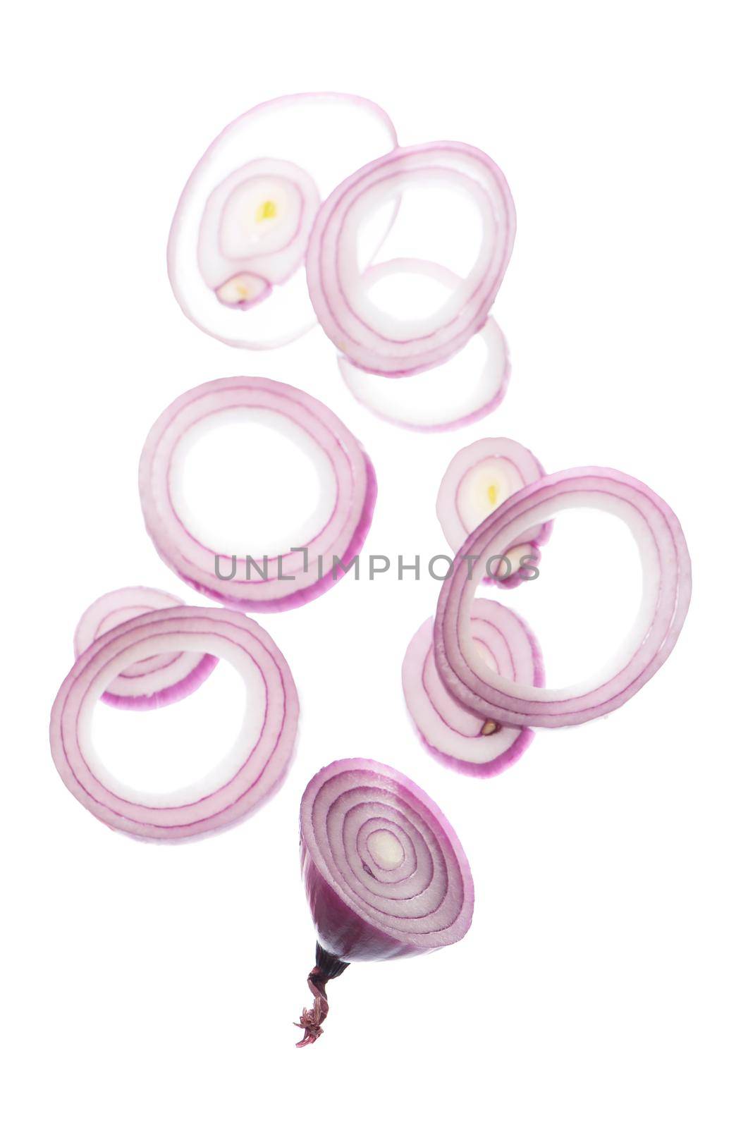 Red onion rings isolated on the white