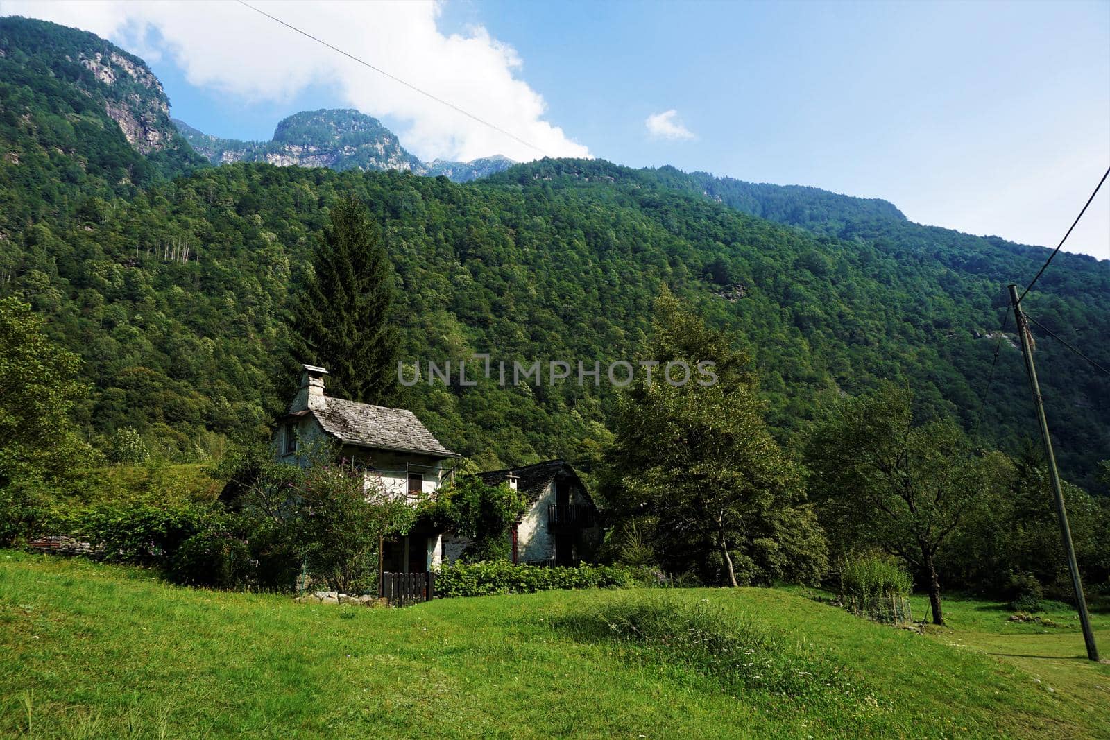 Modern houses spotted in Gerra, Verzasca Valley, Ticino, Switzerland