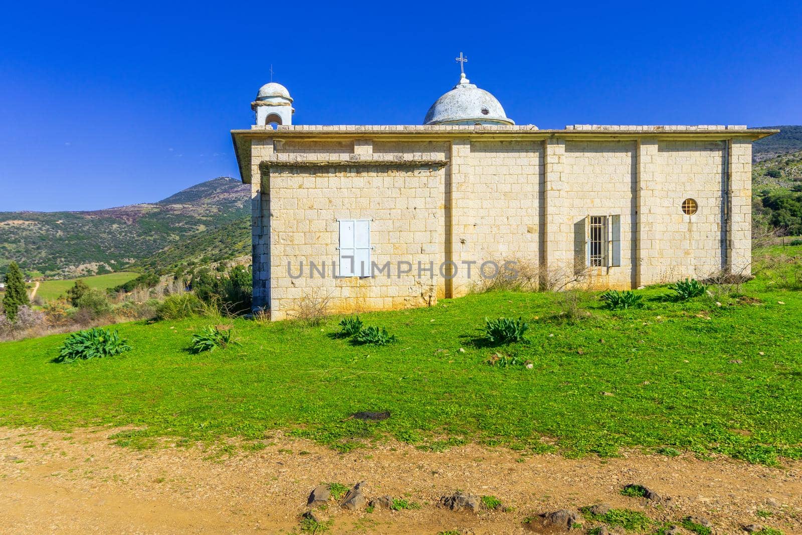 View of the Banias Spring Church, in the Golan Heights, Northern Israel