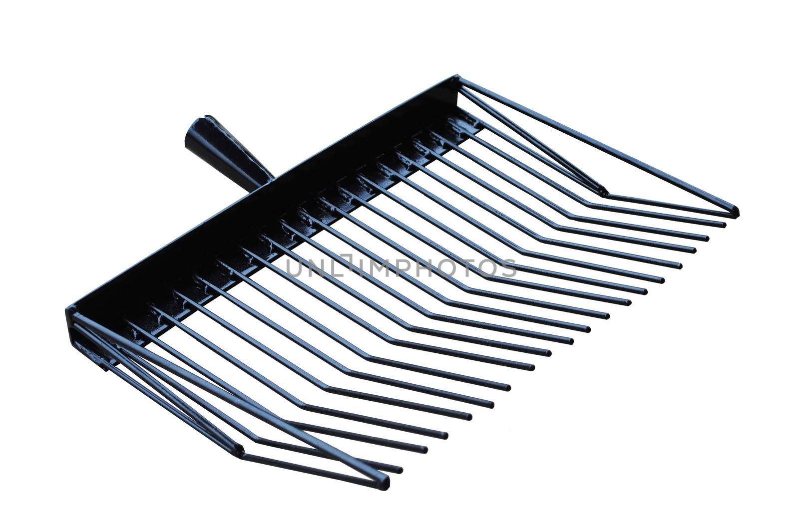 a gardening metal rake isolated on a white background by mtx