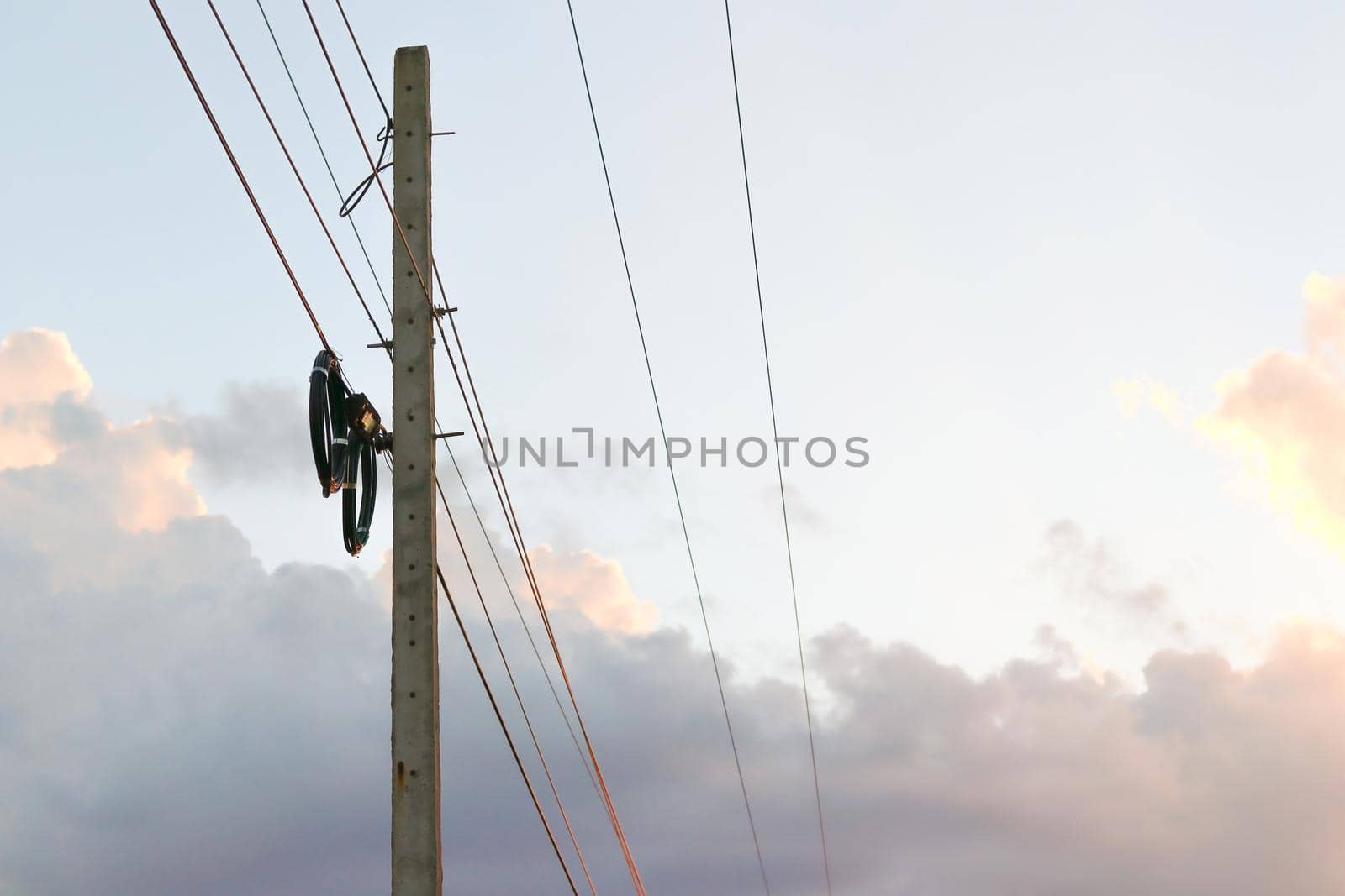 Electric pole connect to the high voltage electric wires. by iPixel_Studio