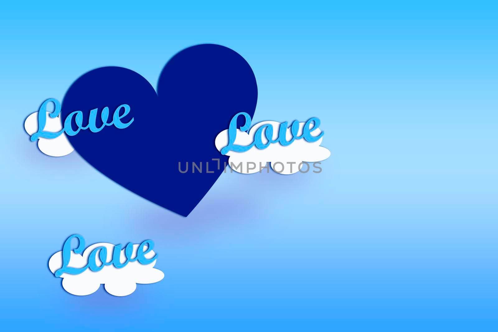 Festive background for Valentine's day. On a background is a blue heart with clouds and the text love.
