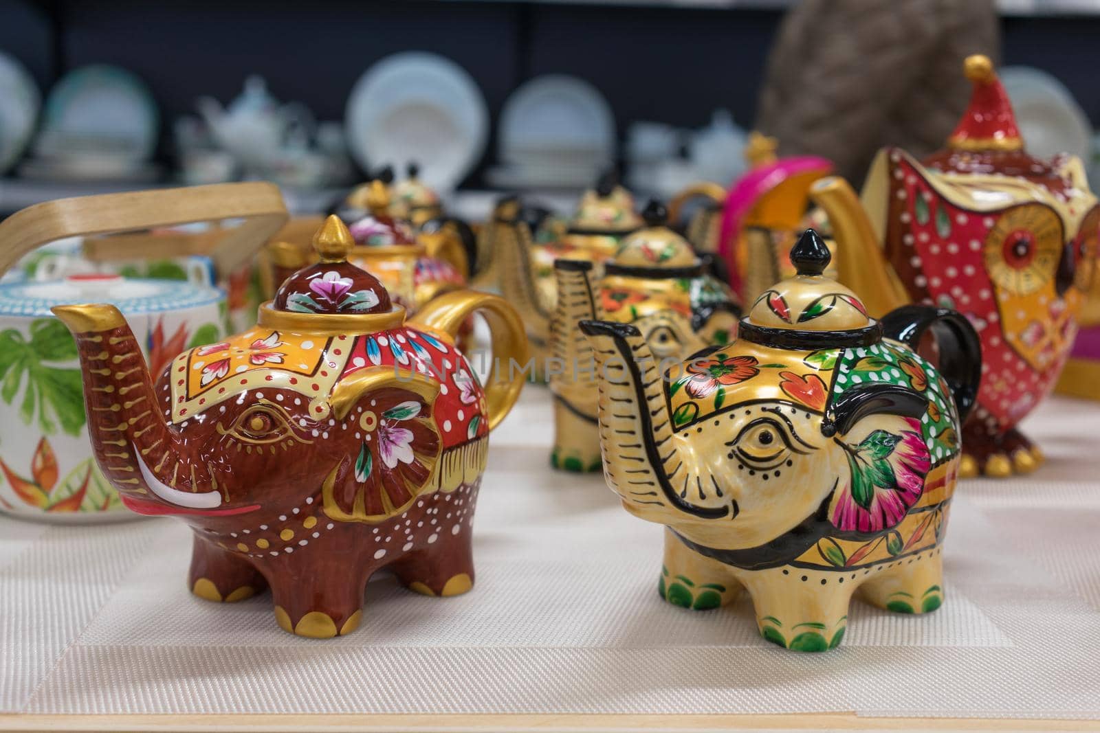 Beautiful colorful dishes in the form of animals and birds.