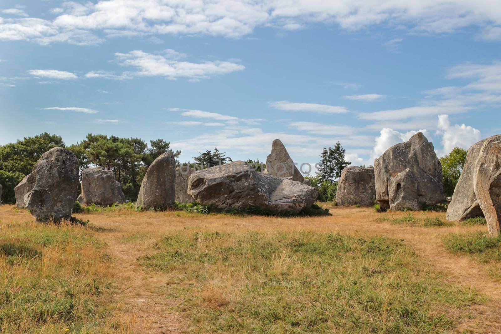 Alignments of Kermario, rows of standing stones - menhirs, the largest megalithic site in the world, Carnac, Brittany, France