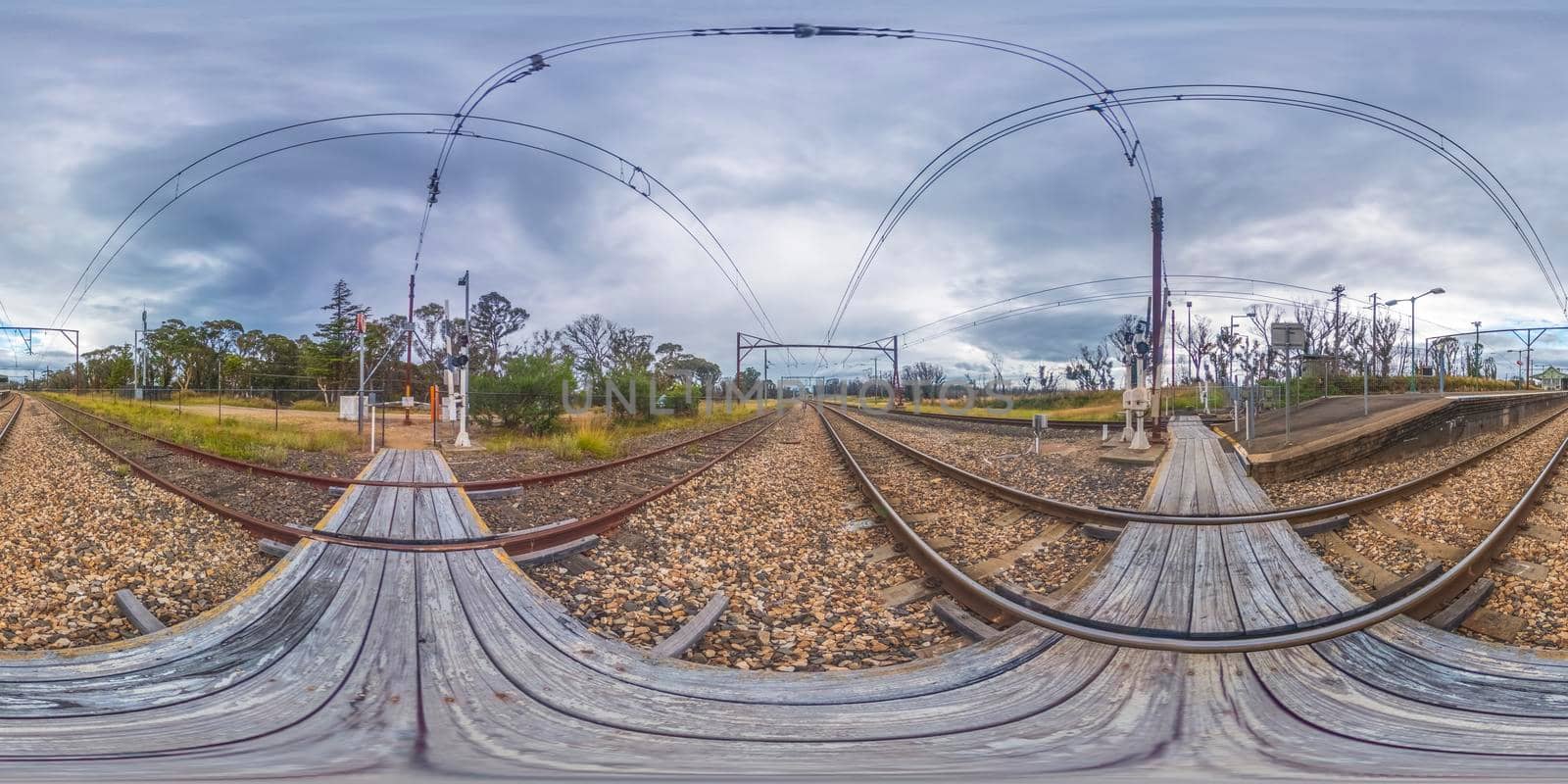 Spherical 360 panorama photograph of the Bell Railway Station in The Blue Mountains in regional New South Wales in Australia