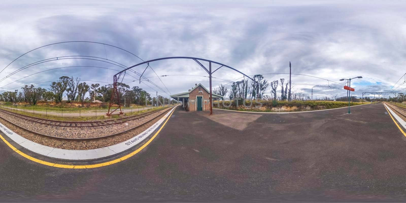 Spherical 360 panorama photograph of the Bell Railway Station in The Blue Mountains in regional New South Wales in Australia