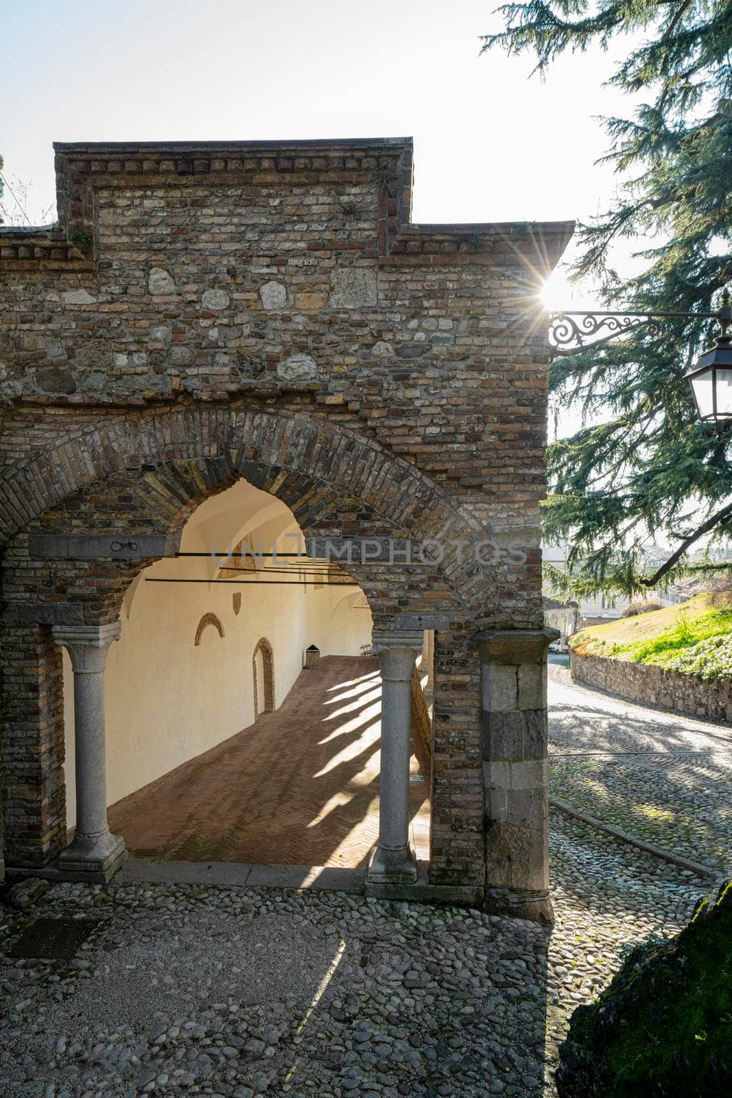 Udine, Italy. February 11, 2020.  the decorations under the Lippomano loggia on the castle hill