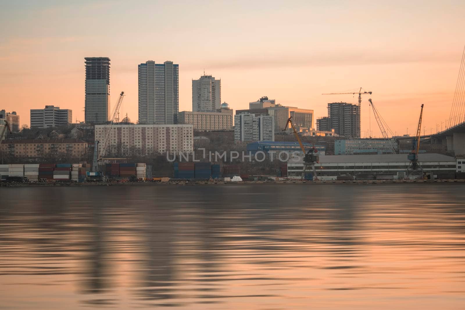 Vladivostok, Russia. Cityscape overlooking the Golden horn Bay.